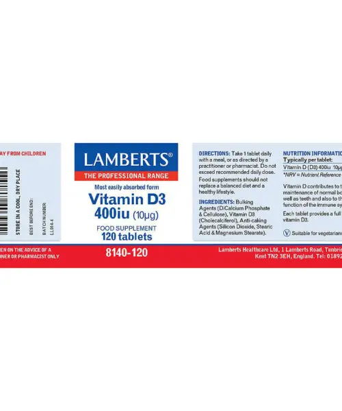 Alternative view of Lamberts Vitamin D3 (400iu), 120 tabs.
