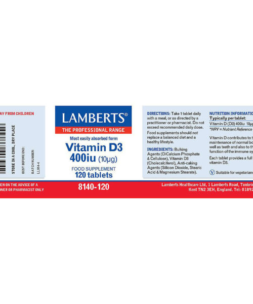 Alternative view of Lamberts Vitamin D3 (400iu), 120 tabs.